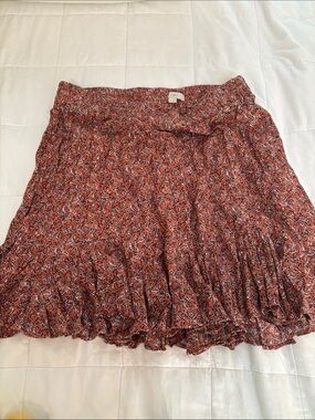 LOFT Rust Floral Ruffled Mini Skirt